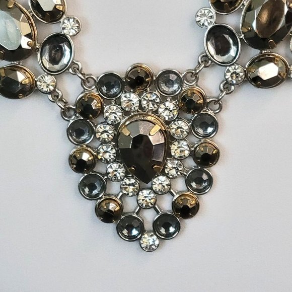 Womens Silver Tone Heavy Chunky Chain Prong Set Crystal Statement Necklace - Picture 5 of 10